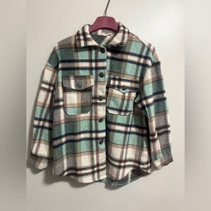 Altar’d State Plaid Kids Shirt - Green, Brown, and Cream